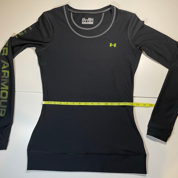 Under Armour Fitted ColdGear Long Sleeve Base Layer Top Womens S Black Neon Logo - Picture 5 of 11